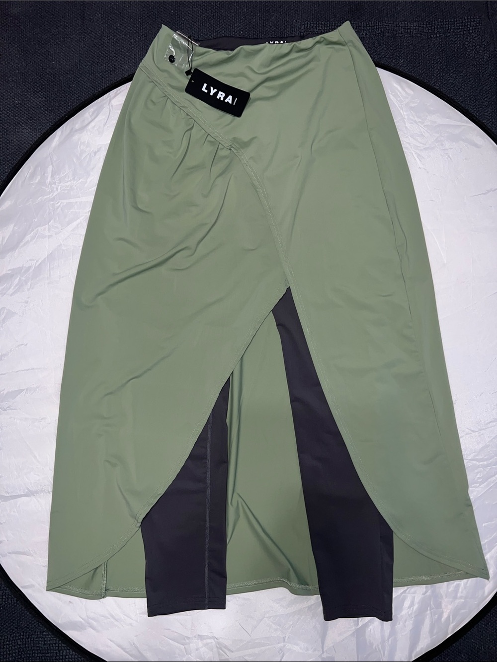 Olive Green High-Low Wrap Skirt with Gray Inner Panels